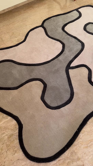Black Beige Abstract Hand Tufted Rug