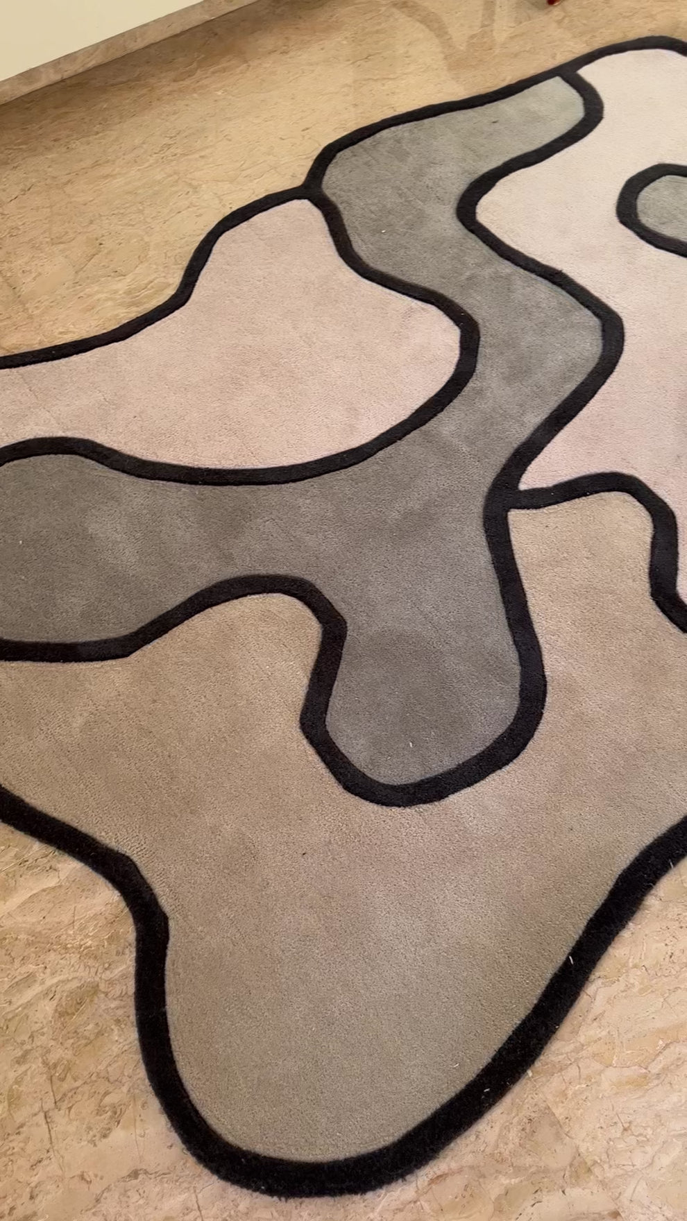 Black Beige Abstract Hand Tufted Rug