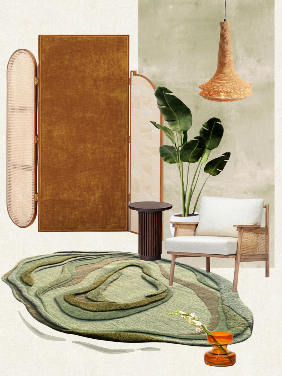 Olive Green Irrgeular Shape Hand Tufted Rug