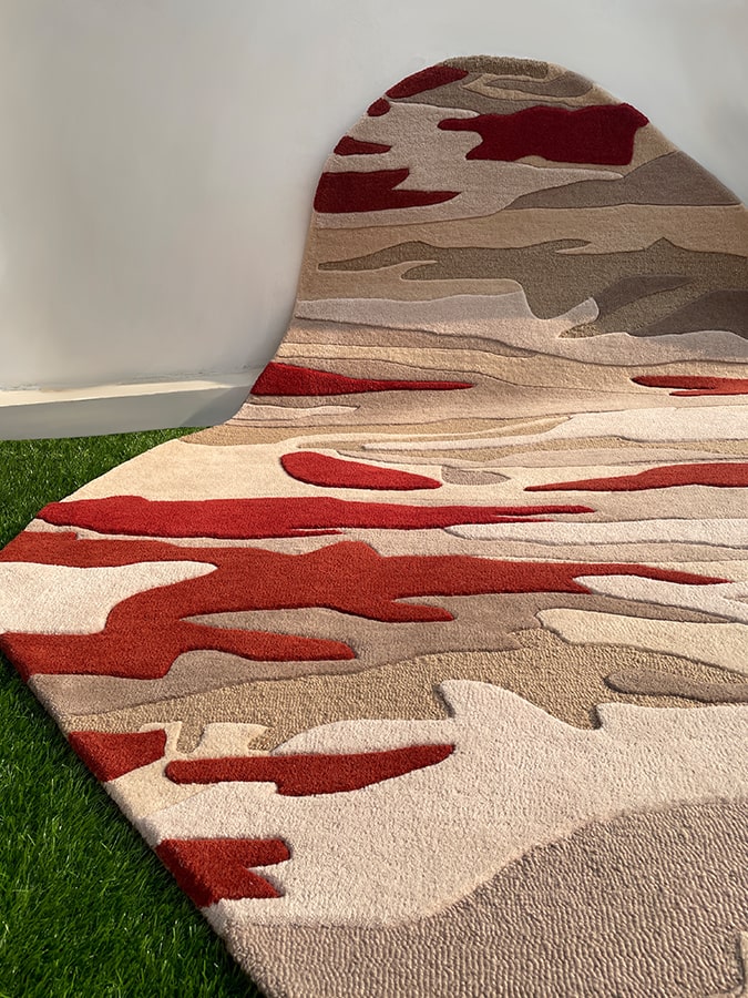 Beige & Red Irregular Hand Tufted Rug