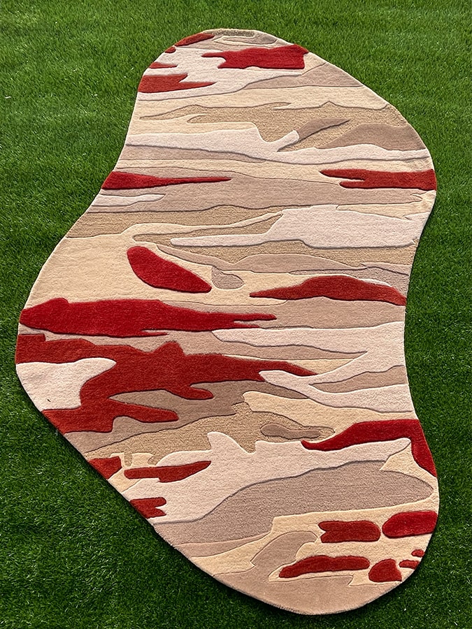 Beige & Red Irregular Hand Tufted Rug