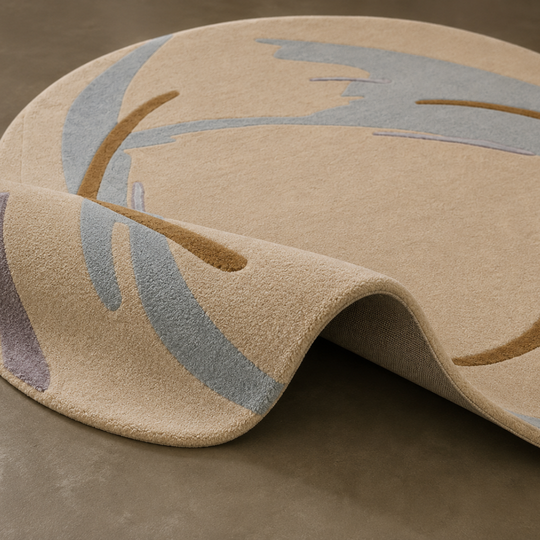 Close-up texture detail of premium minimal abstract hand tufted rug