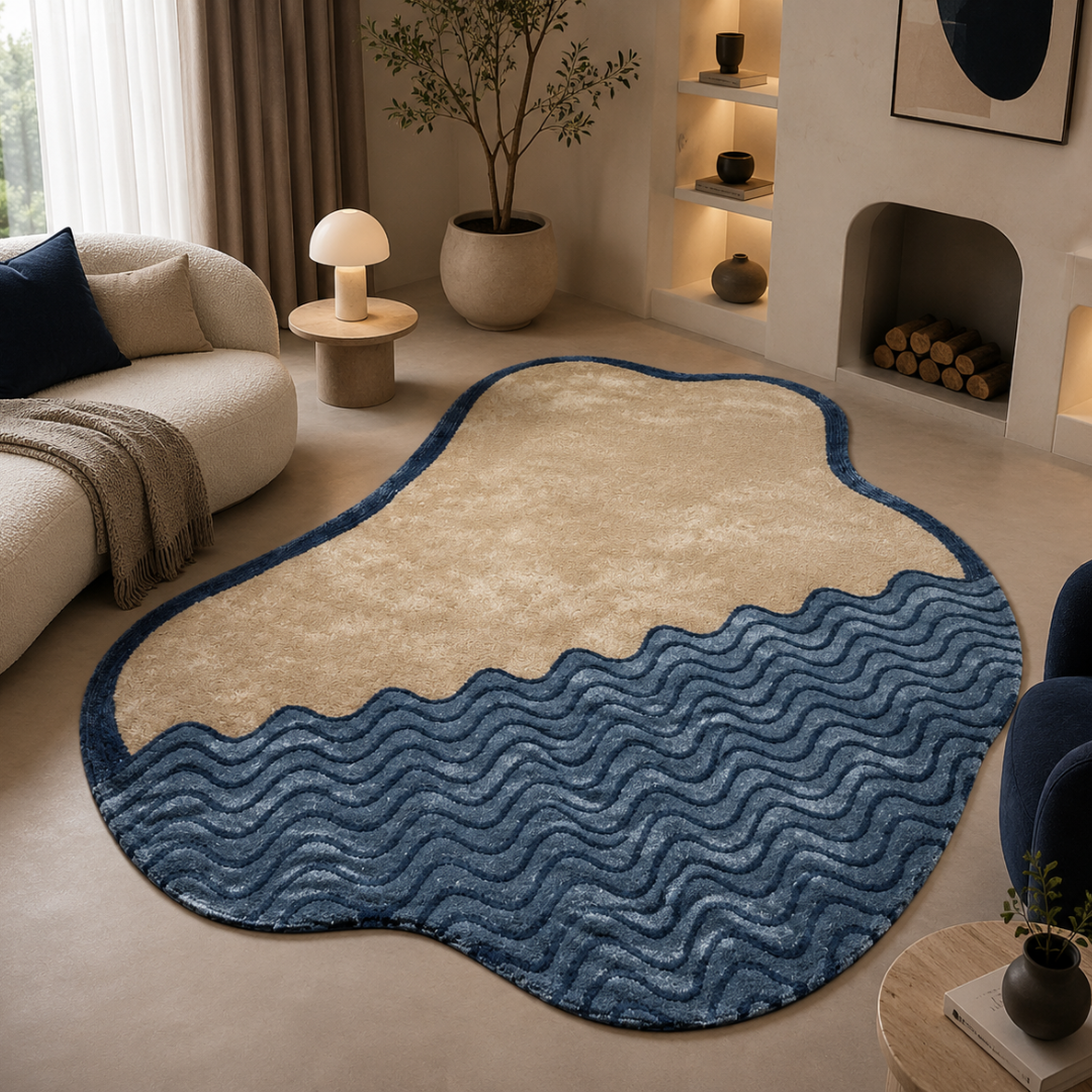 Luxury freeform wave pattern rug isolated on white background
