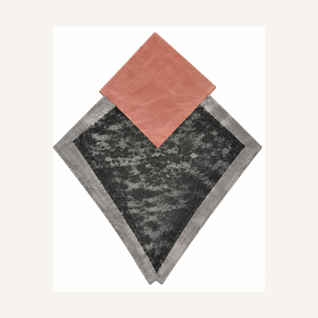 Luxury geometric designer rug styled in a modern contemporary living room
