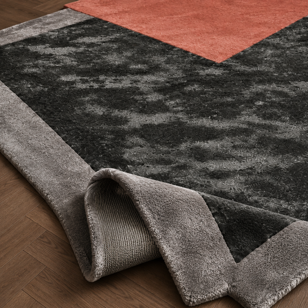 Close-up texture detail of premium geometric hand tufted rug