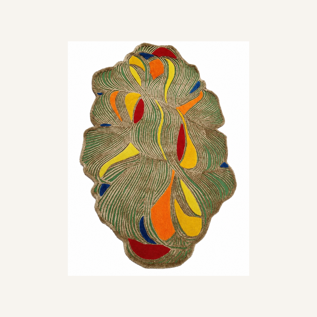 Colorful organic abstract rug isolated on beige background
