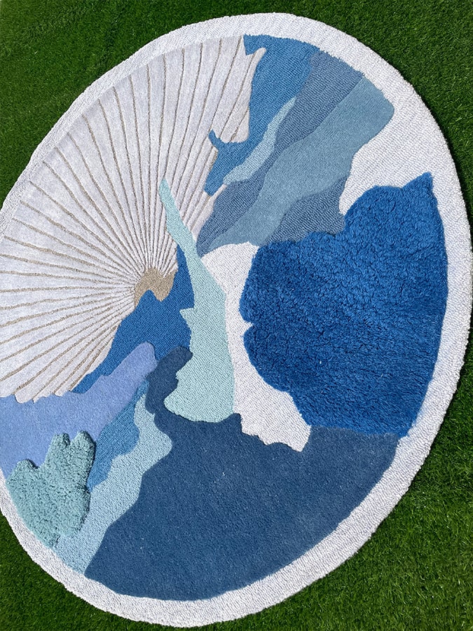 Blue Round New Zealand Wool Hand Tufted Rug
