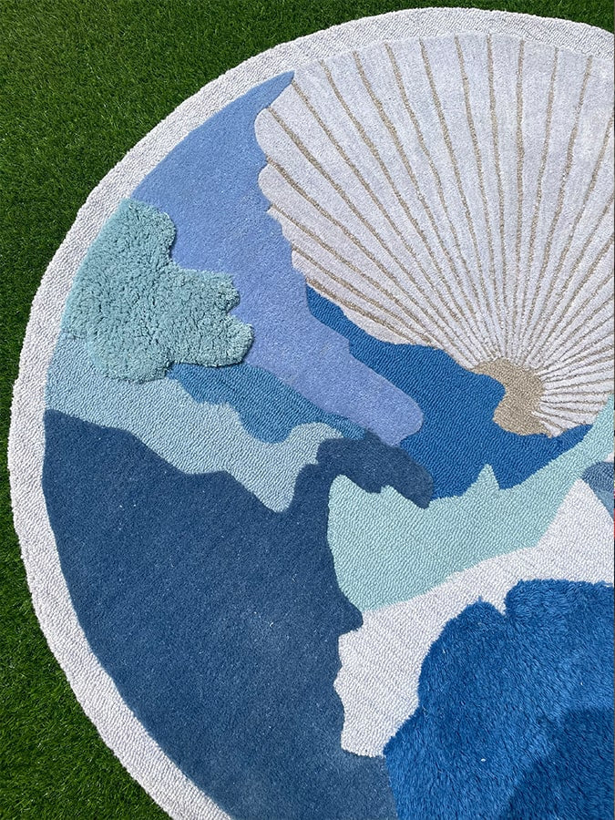 Blue Round New Zealand Wool Hand Tufted Rug