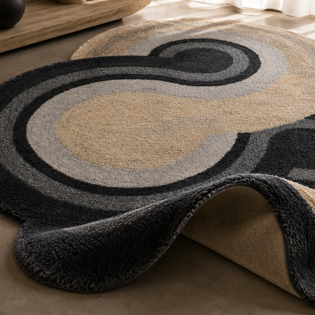 Close-up texture detail of hand tufted abstract designer rug