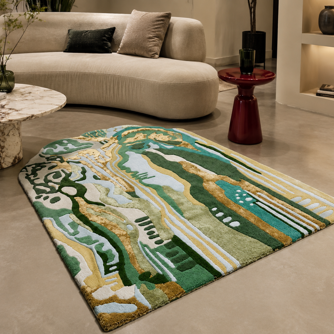 Modern luxury green abstract rug for contemporary interiors