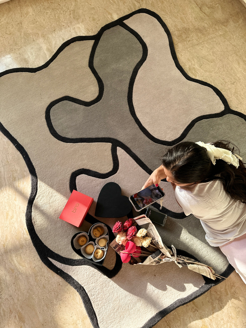 Black Beige Abstract Hand Tufted Rug