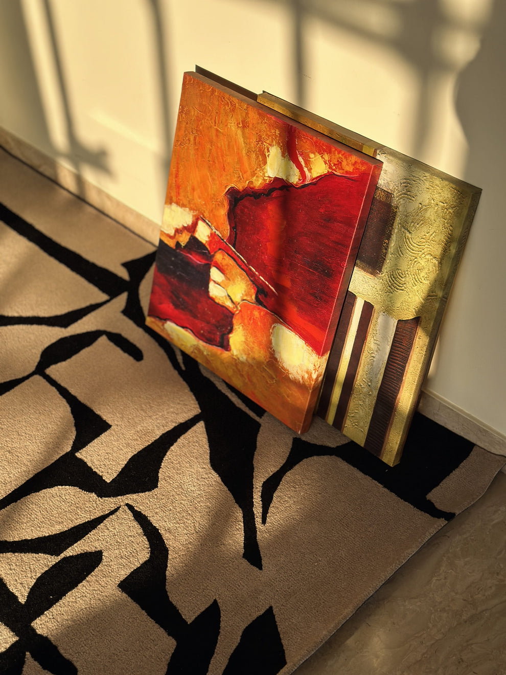 Beige & Black Wool Hand Tufted Rug