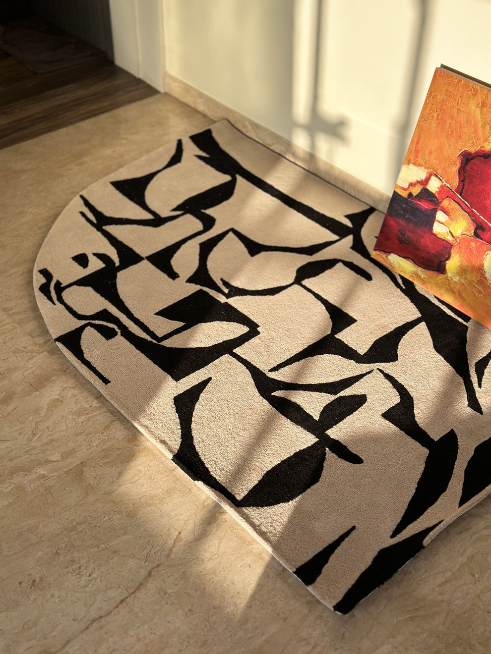 Beige & Black Wool Hand Tufted Rug