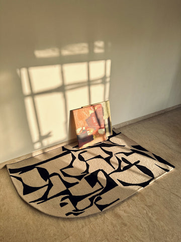 Beige & Black Wool Hand Tufted Rug