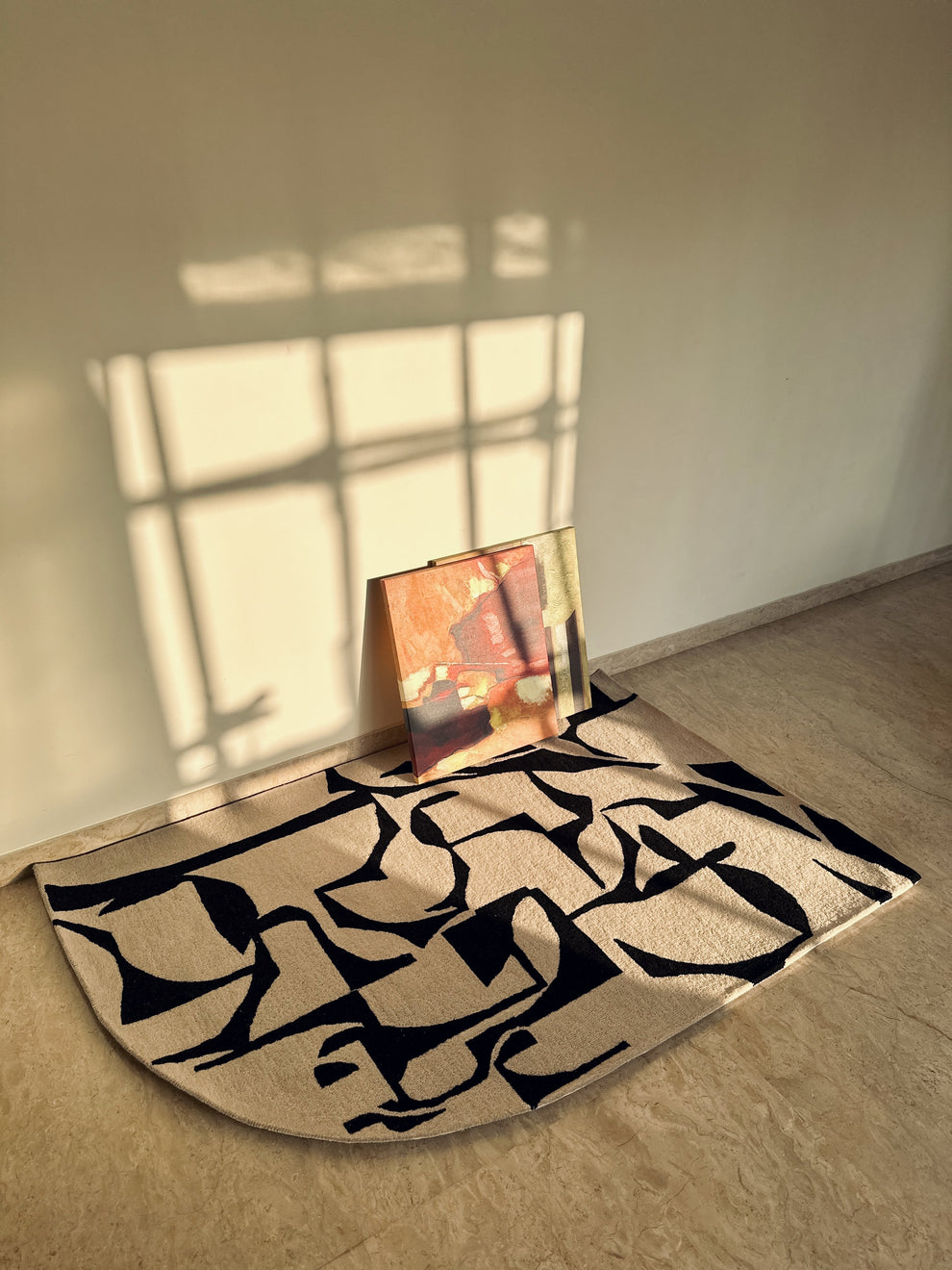Beige & Black Wool Hand Tufted Rug