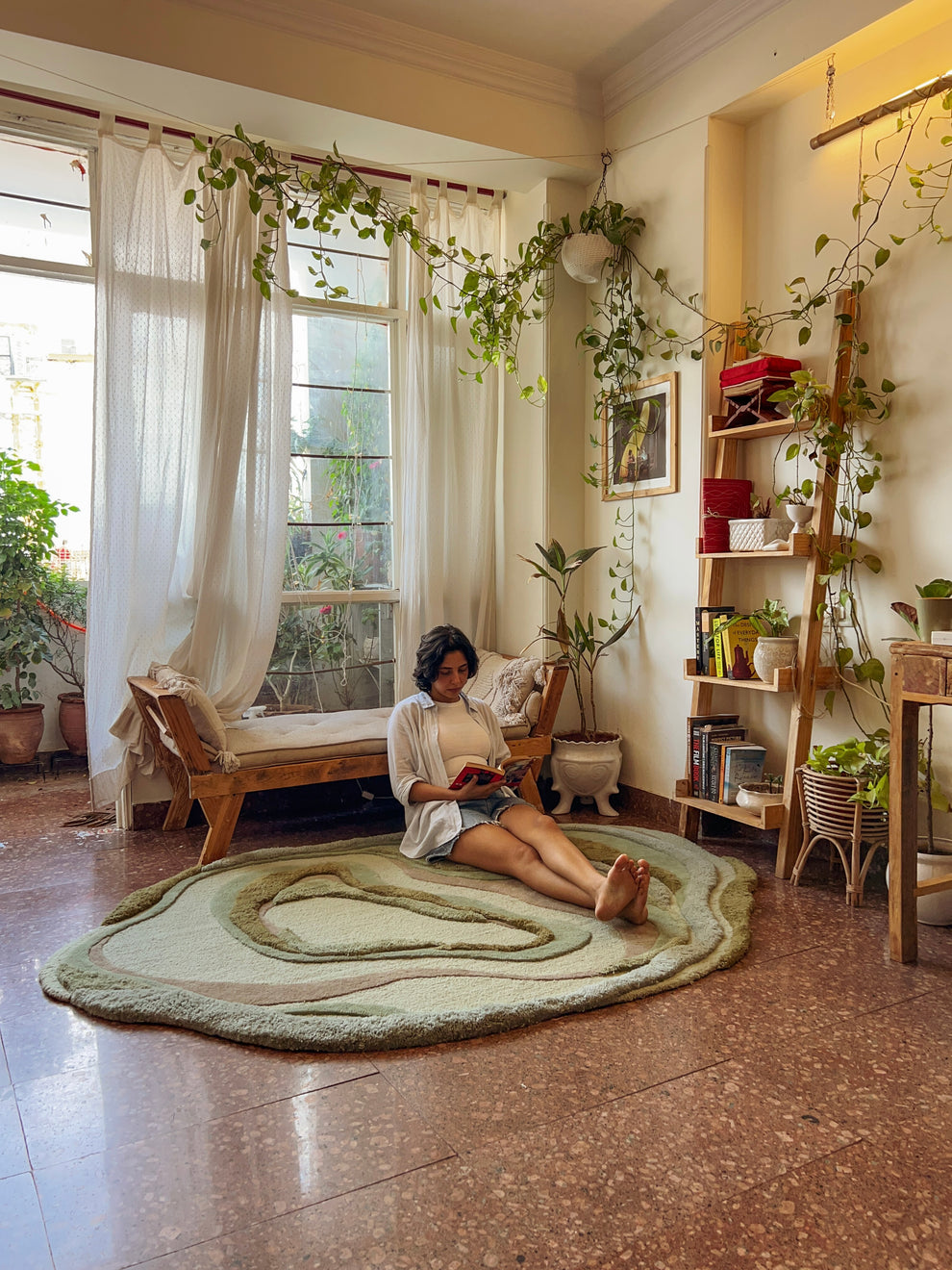 Olive Green Irrgeular Shape Hand Tufted Rug