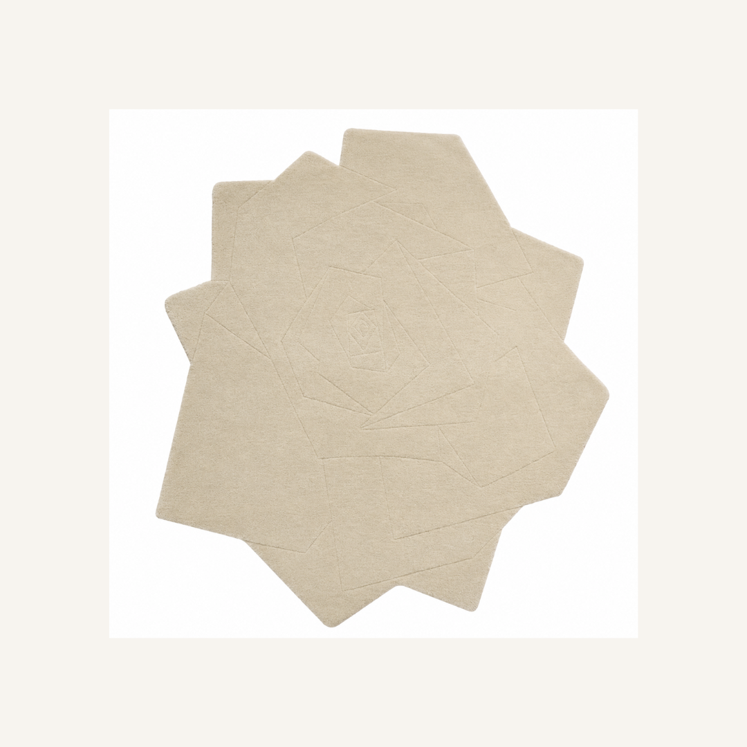 Minimal ivory geometric designer rug isolated on white background
