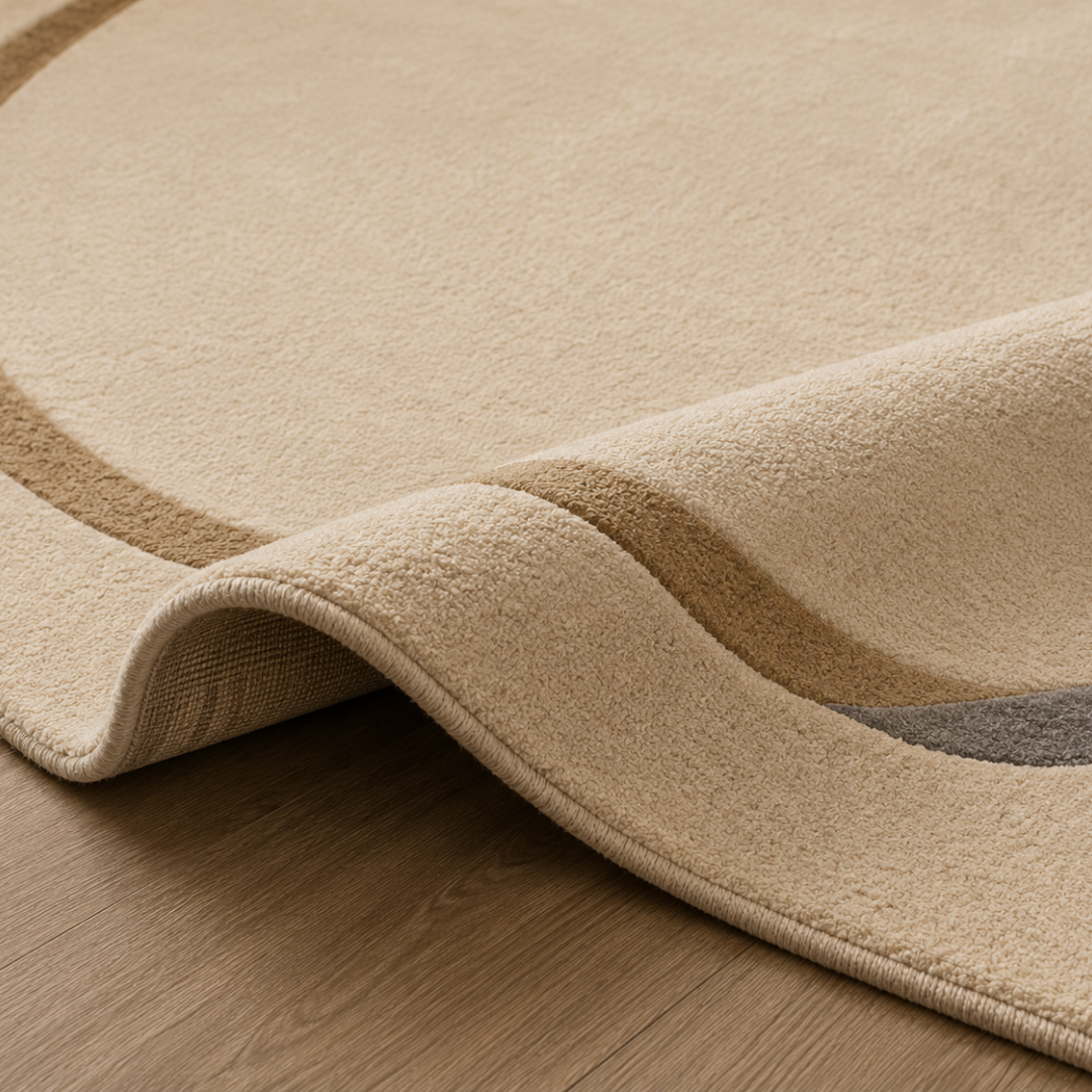 Close-up texture view of ivory luxury hand tufted minimalist rug