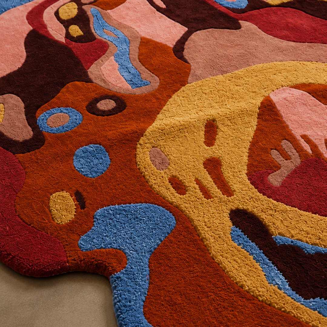 Close-up texture of colorful luxury hand tufted rug