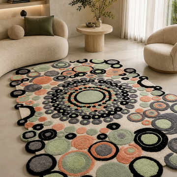 Modern luxury abstract rug in elegant contemporary living room