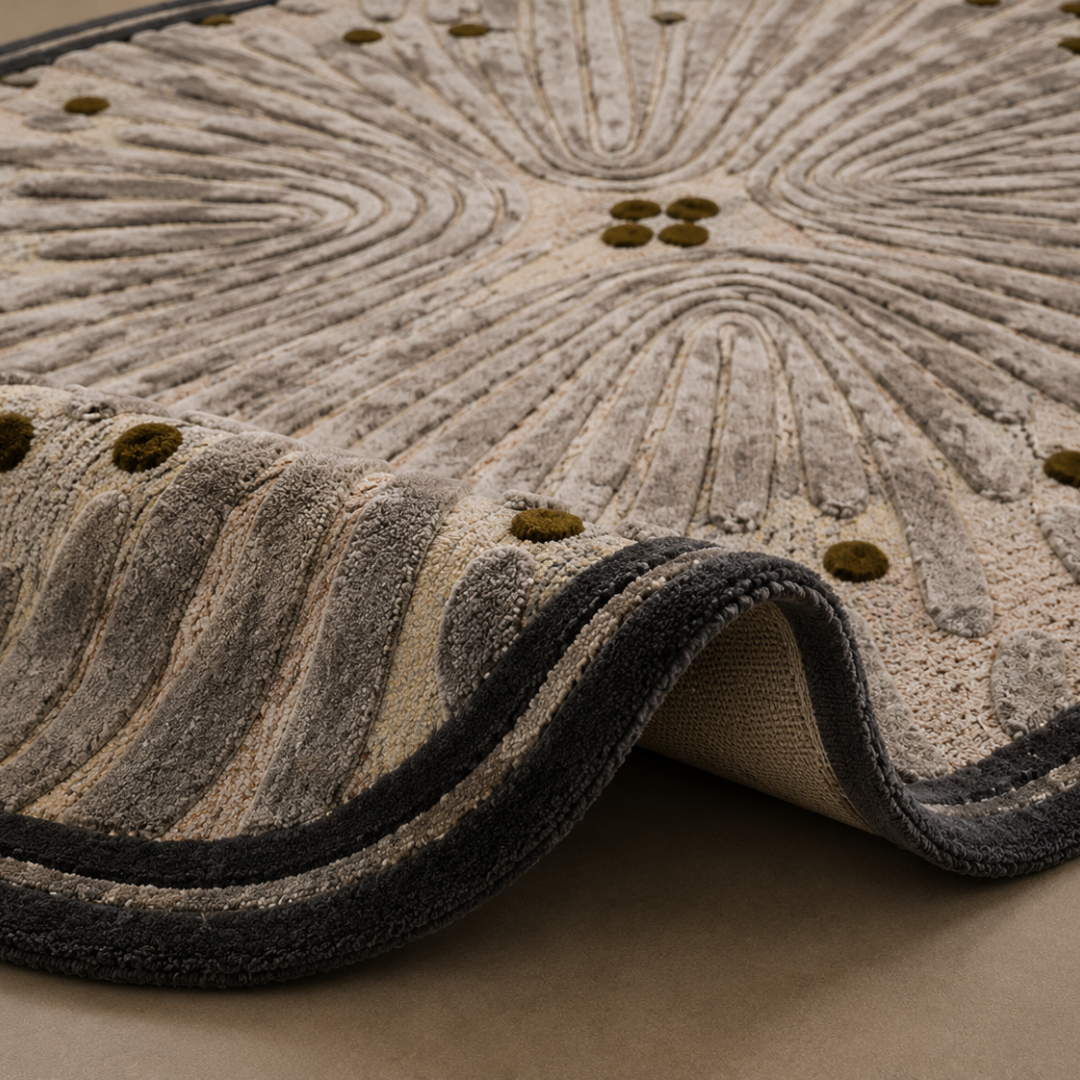 Close-up texture detail of carved hand tufted contemporary rug
