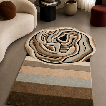Luxury abstract contour hand tufted rug in modern living room
