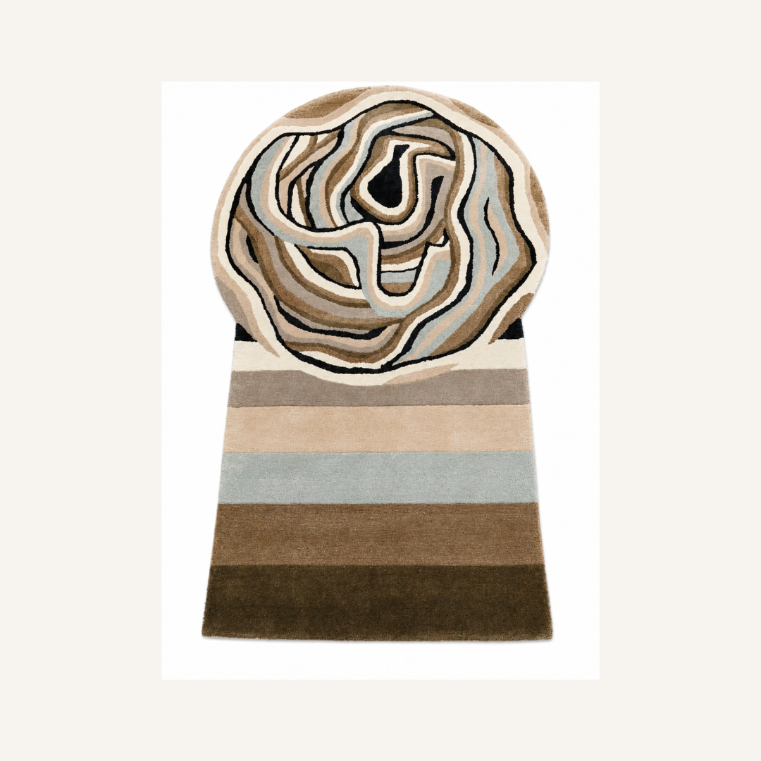 Luxury abstract contour hand tufted rug in modern living room
