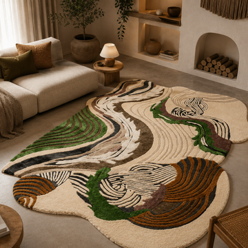 Luxury organic abstract rug isolated on white background
