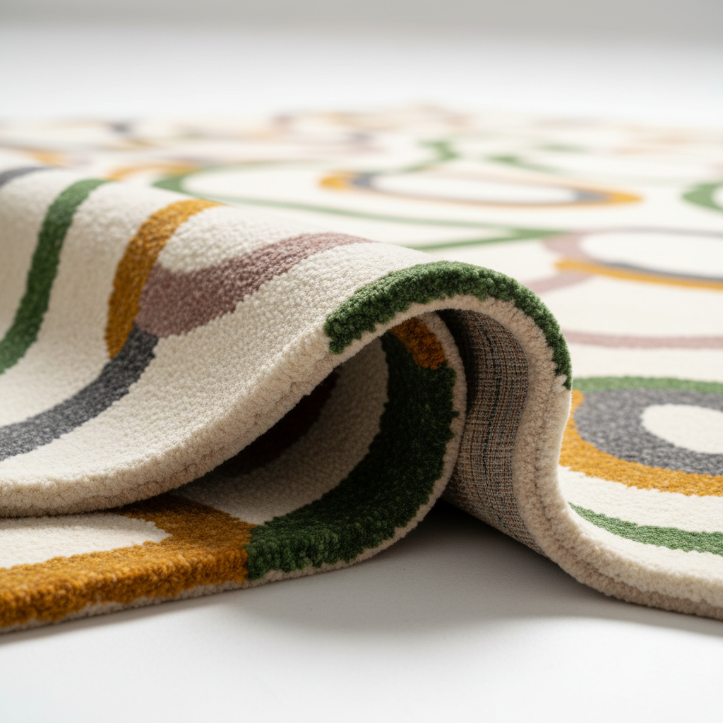 Close-up detail of carved hand tufted abstract rug texture