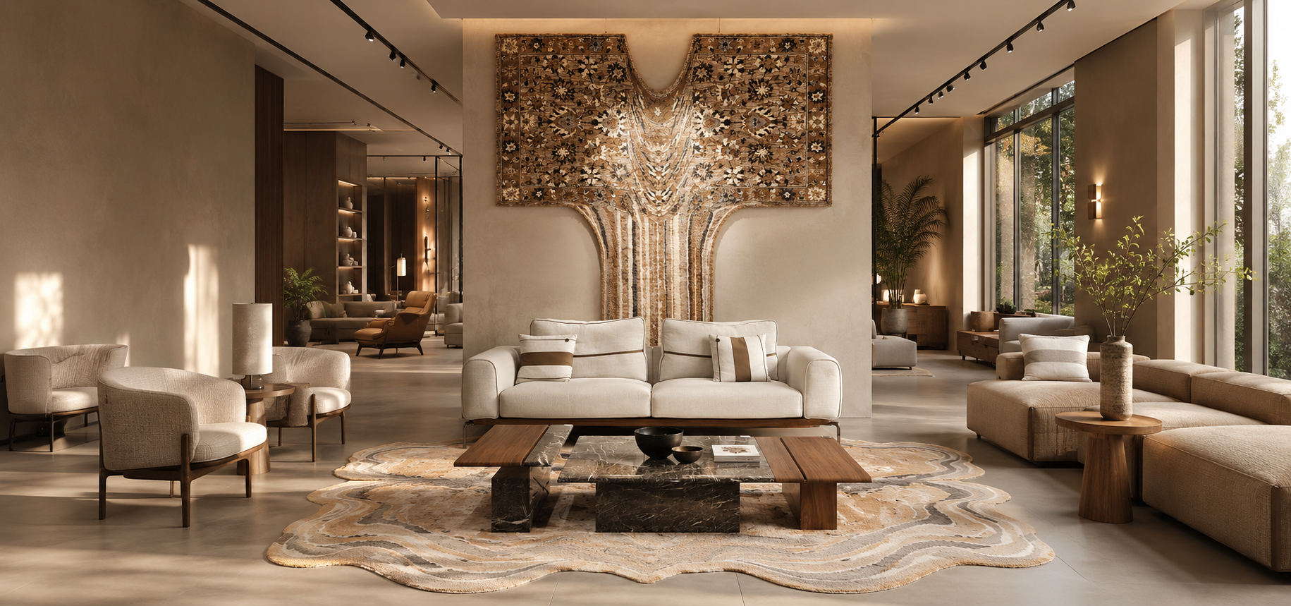 Modern luxury interior with a handcrafted rug showcasing the timeless elegance of Premium Rug Collection.slider_item_HCiVtG