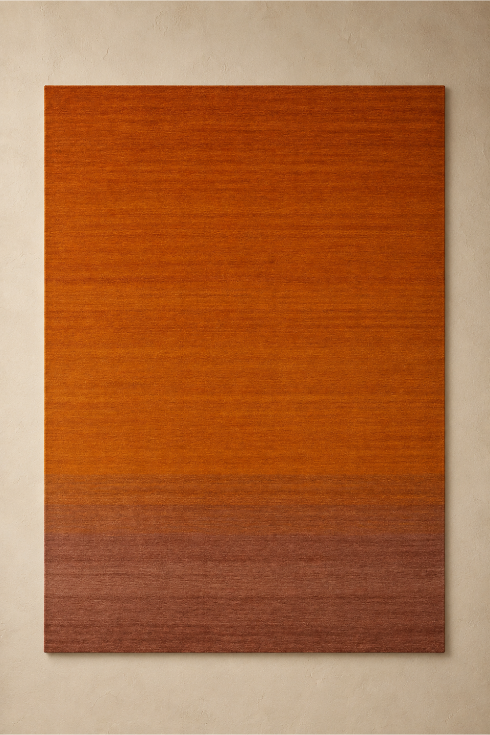 Amber Ember luxury handloom New Zealand wool burnt orange ombre area rug featuring handcrafted amber and rust colour transitions