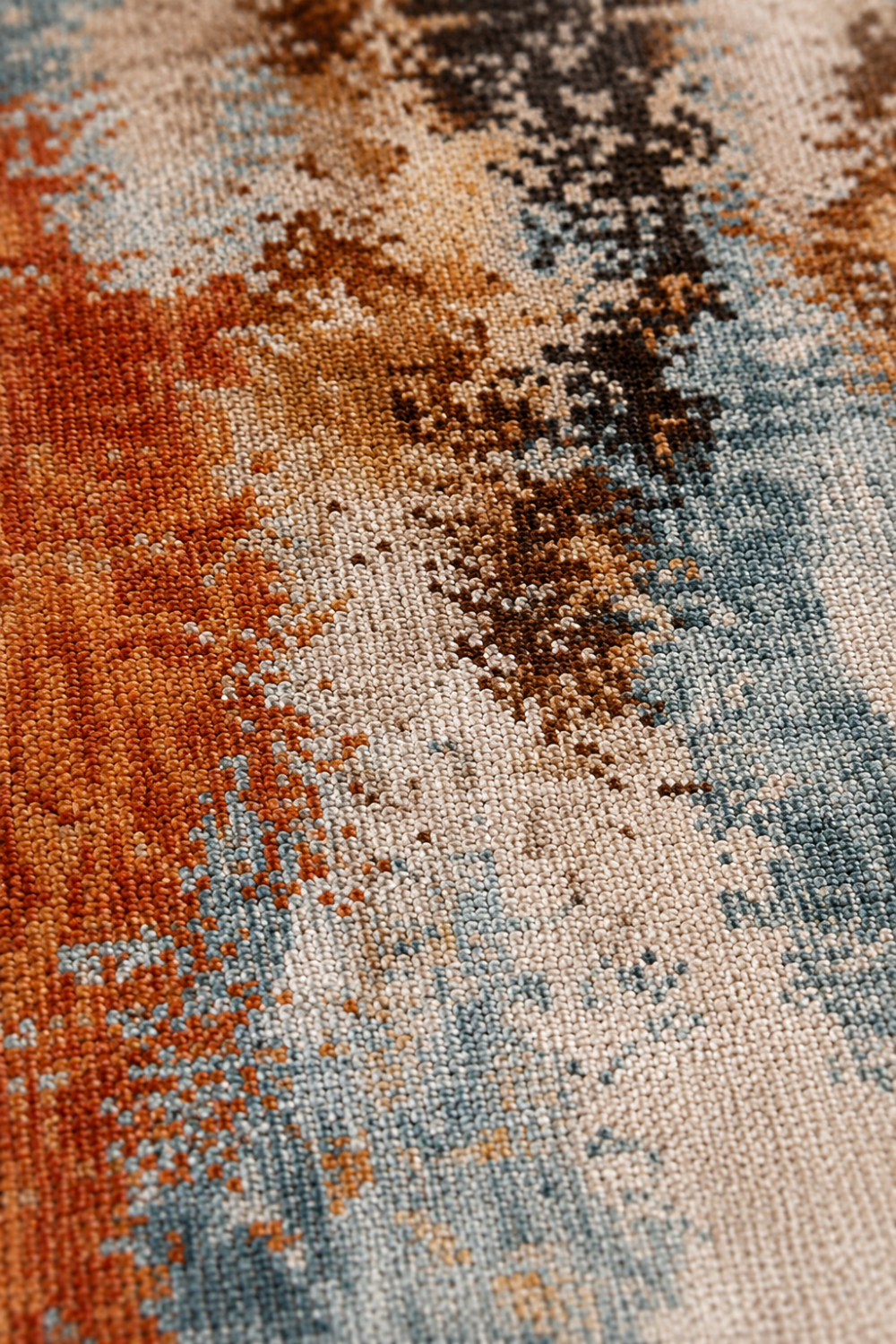 Close-up of the Amber Horizon hand knotted wool and bamboo silk luxury rug highlighting intricate knot definition, premium fibers, and artisan craftsmanship.