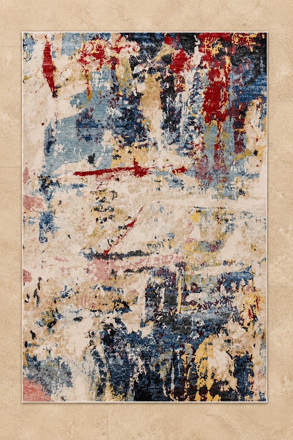 Aurora Canvas hand knotted abstract wool and bamboo silk luxury rug styled in a contemporary designer living room with premium furniture.