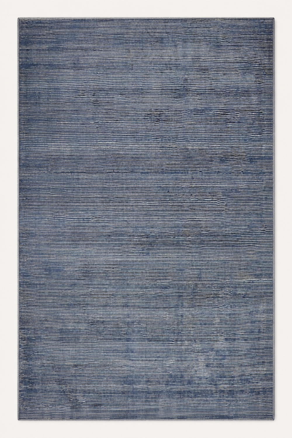 Blue Meridian handloom plain viscose rug in rich blue with refined horizontal linear texture and handcrafted finish.