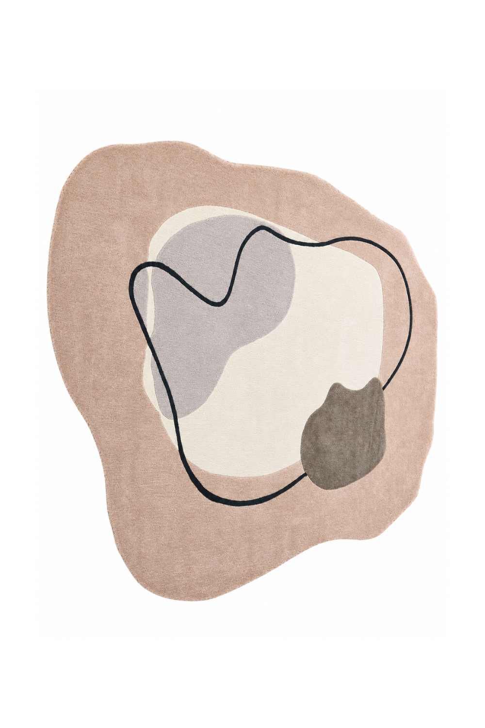 Blush Contour abstract rug styled in a luxury living room featuring blush pink, ivory and charcoal organic artistic patterns.