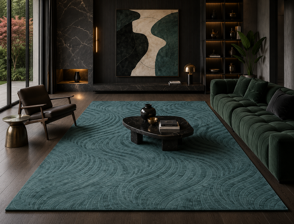 Contemporary handmade luxury rugs and carpets styled in a sophisticated modern interior by Premium Rug Collection.