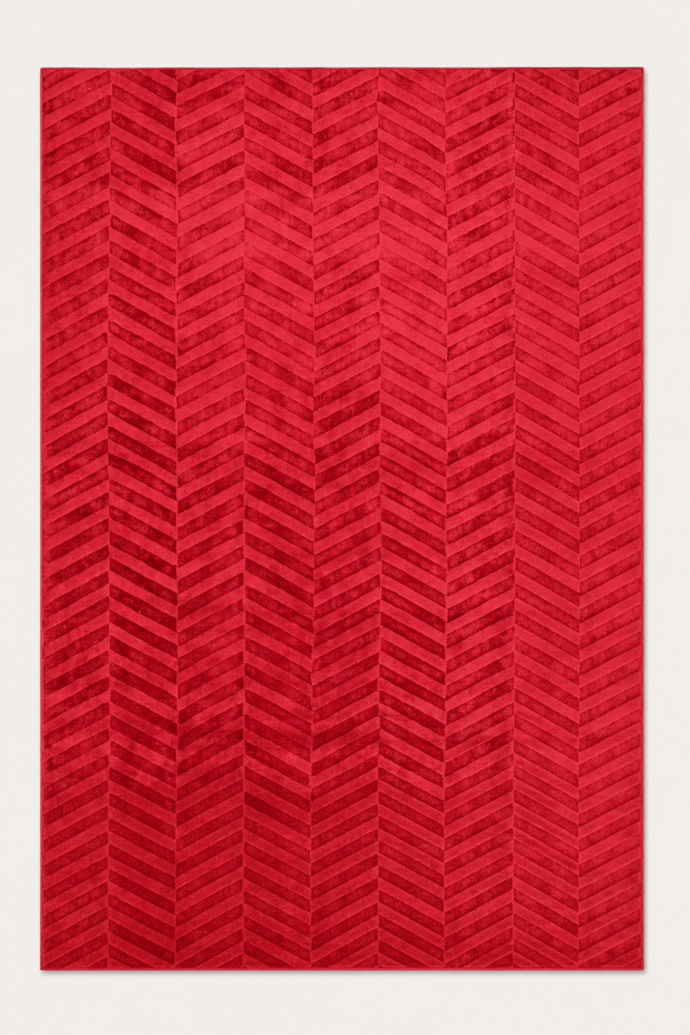 Crimson Chevron Rug handcrafted in Handloom Viscose Tencel Bamboo with an all-over raised chevron self-design in rich crimson.