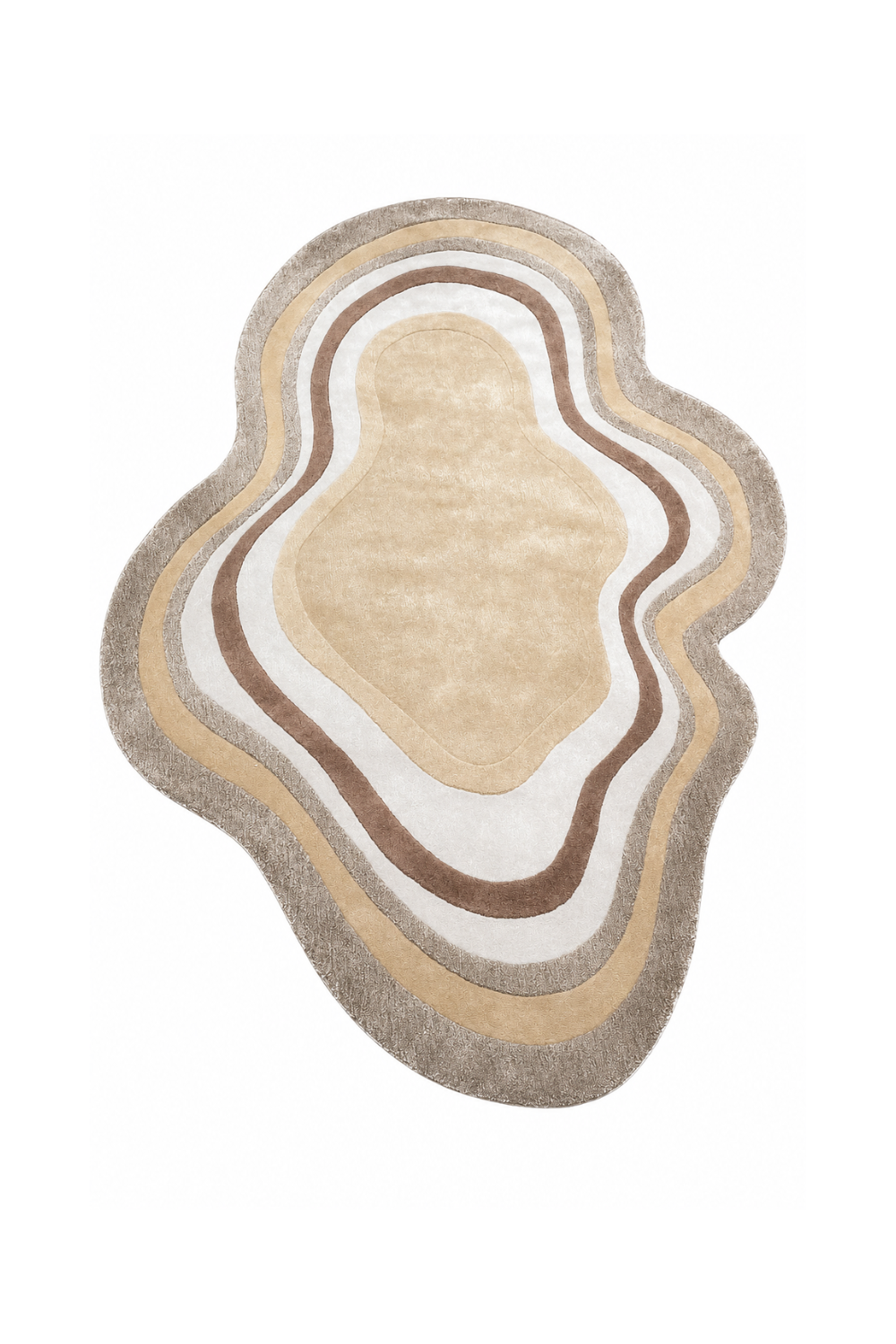 Desert Contour designer rug featuring organic freeform shape with layered neutral contour-inspired patterns.