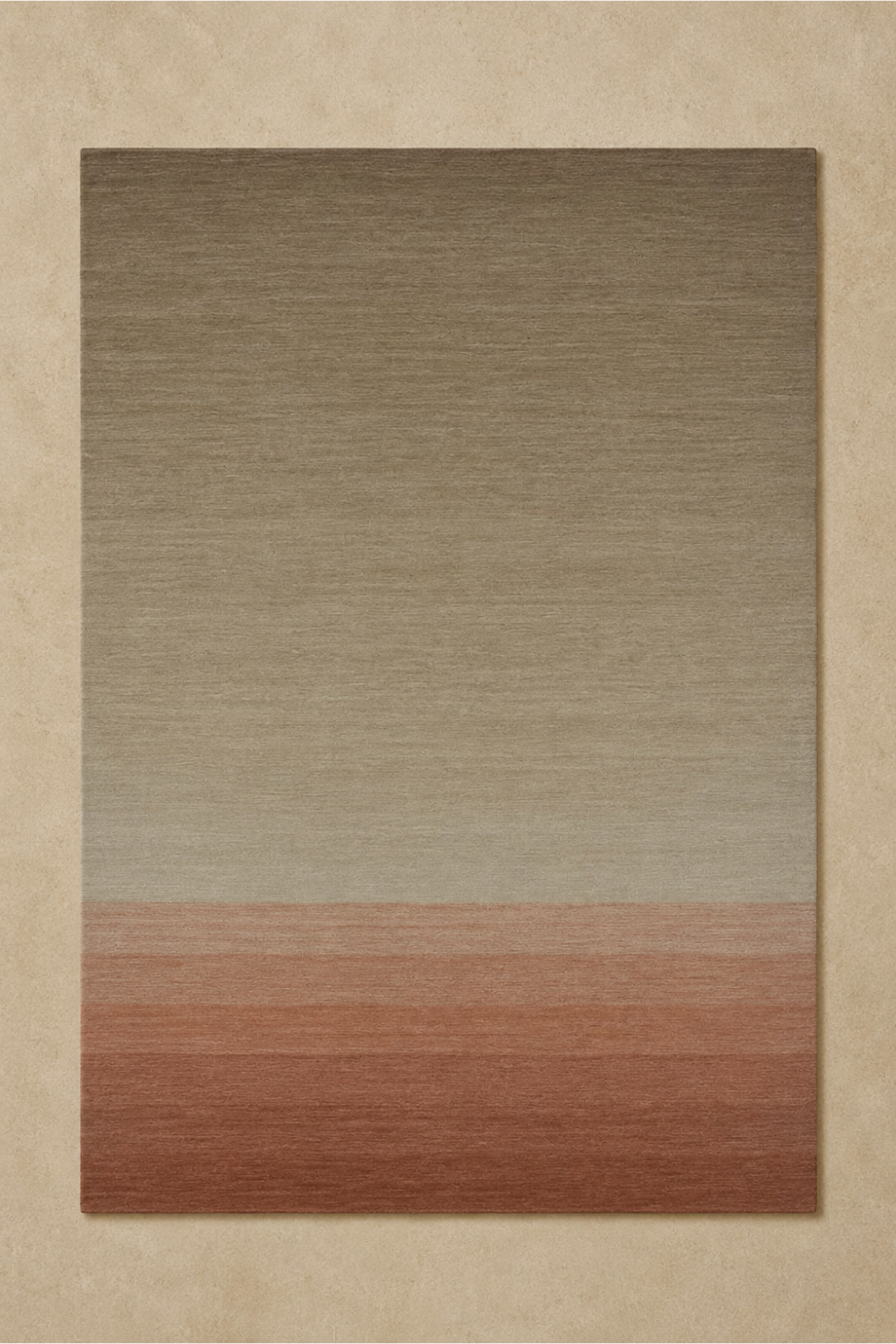 Desert Horizon handloom New Zealand wool rectangular area rug with warm beige and terracotta gradient on a neutral background