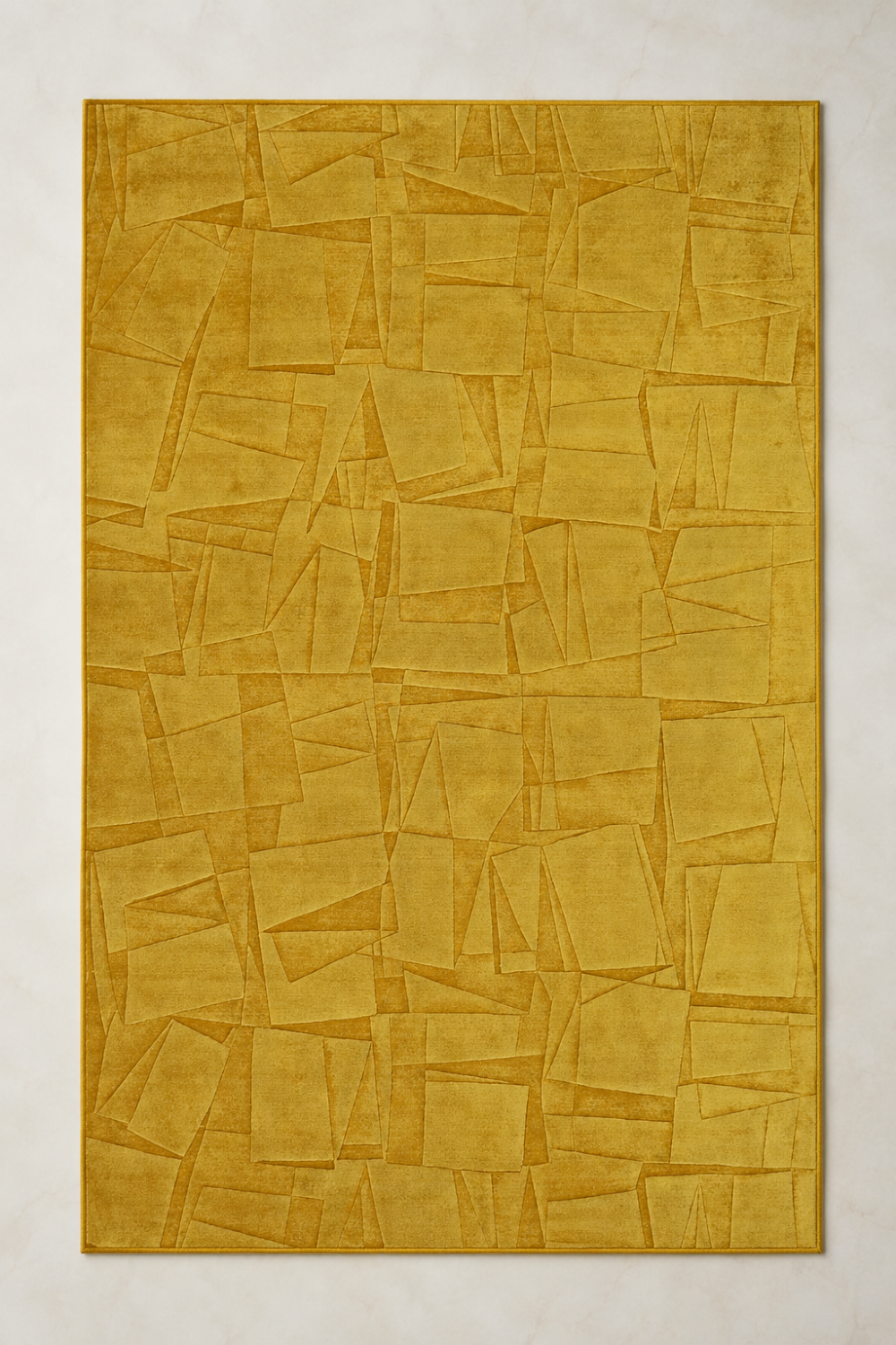 Golden Mosaic Rug handcrafted in Handloom Viscose Tencel Bamboo with an all-over embossed geometric mosaic pattern in a warm golden colour.