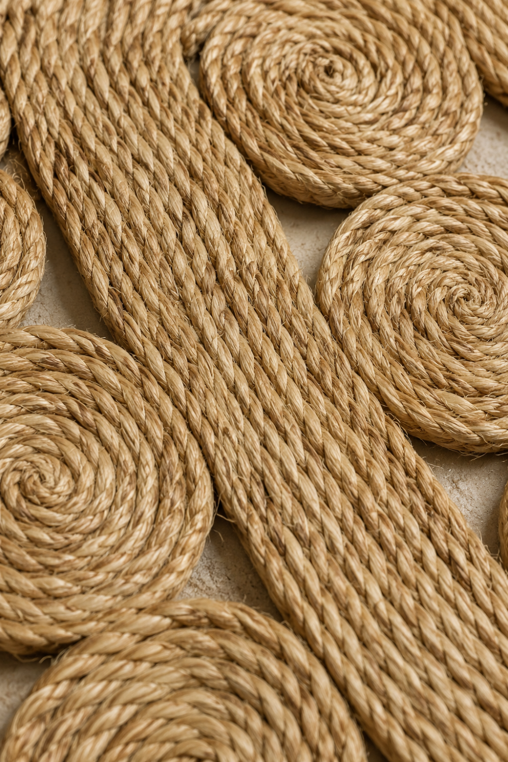 Close-up of the Halo Weave Round Rug showcasing braided natural fibers and handcrafted circular woven detailing.