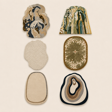 Hand tufted rugs and carpets collection showcasing handcrafted luxury rugs with modern, organic and designer patterns.