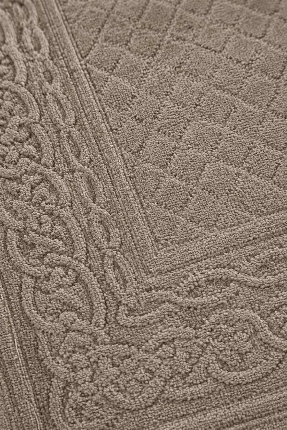 Close-up of the Heritage Lattice Border Rug highlighting the embossed lattice texture, decorative carved border, and premium Handloom Viscose Tencel Bamboo craftsmanship.