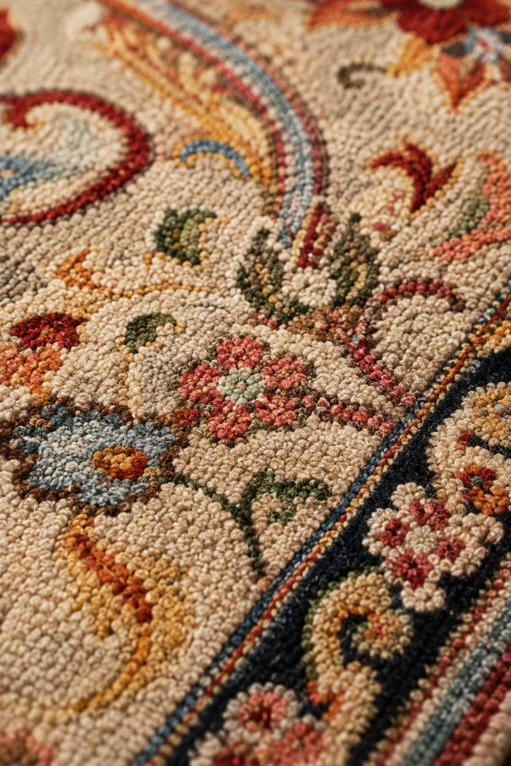 Close-up texture of the Imperial Herati Traditional Area Rug showcasing intricate hand-knotted wool, floral detailing, and premium Persian craftsmanship.