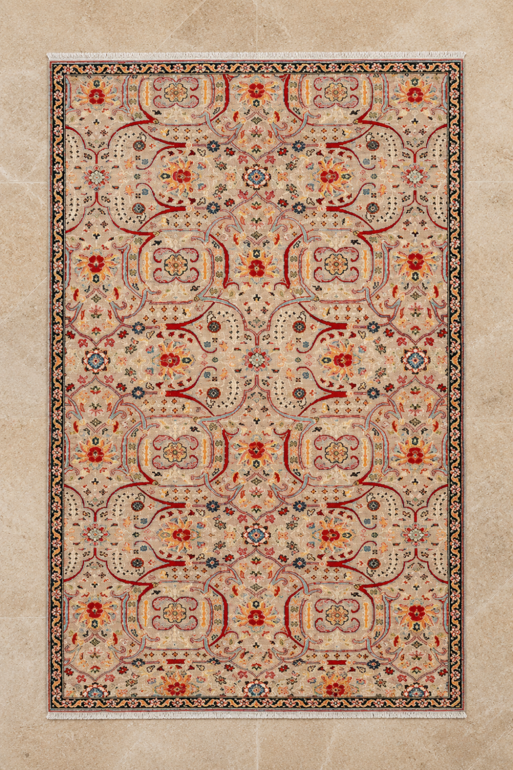 Imperial Herati Traditional Area Rug featuring an all-over Persian Herati pattern with floral motifs, scrolling vines, and elegant hand-knotted craftsmanship.