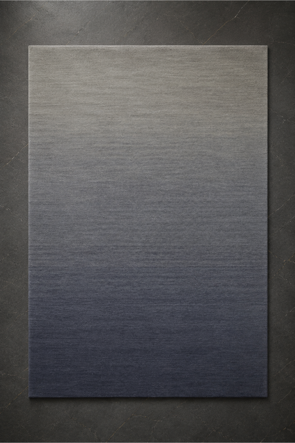 Midnight Horizon handloom New Zealand wool rectangular area rug featuring silver grey, slate grey and charcoal blue gradient colour transitions
