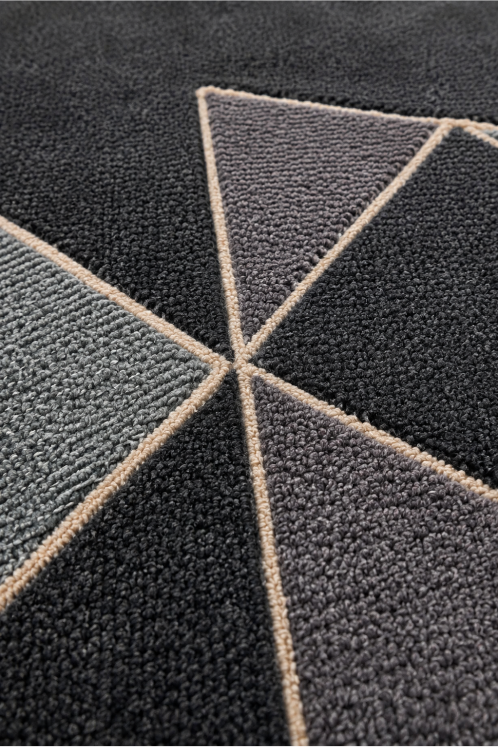 Close-up of the Midnight Prism Round Hand Knotted Rug showcasing fine hand knotted weave, premium wool texture and geometric detailing.