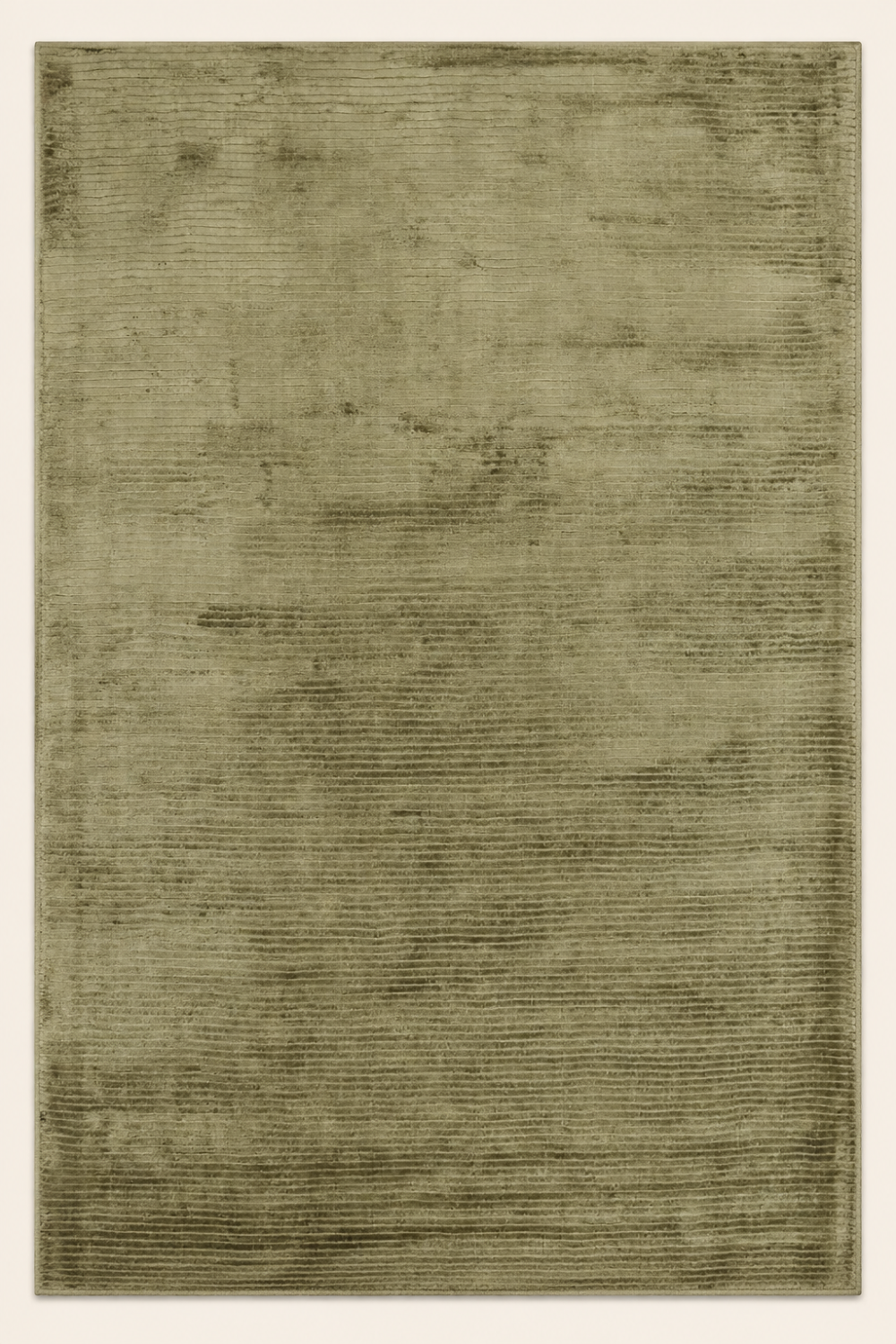 Olive Horizon Handloom Plain Viscose rug with handcrafted horizontal texture in soft olive-green tones.