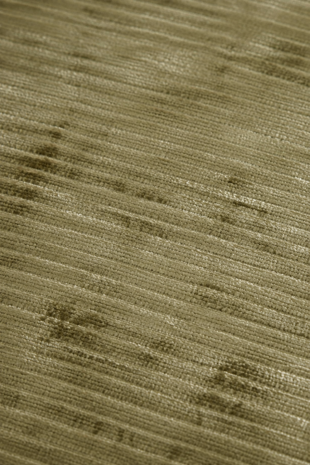 Close-up of the Olive Horizon Handloom Plain Viscose rug highlighting the handcrafted horizontal weave and subtle tonal variation.