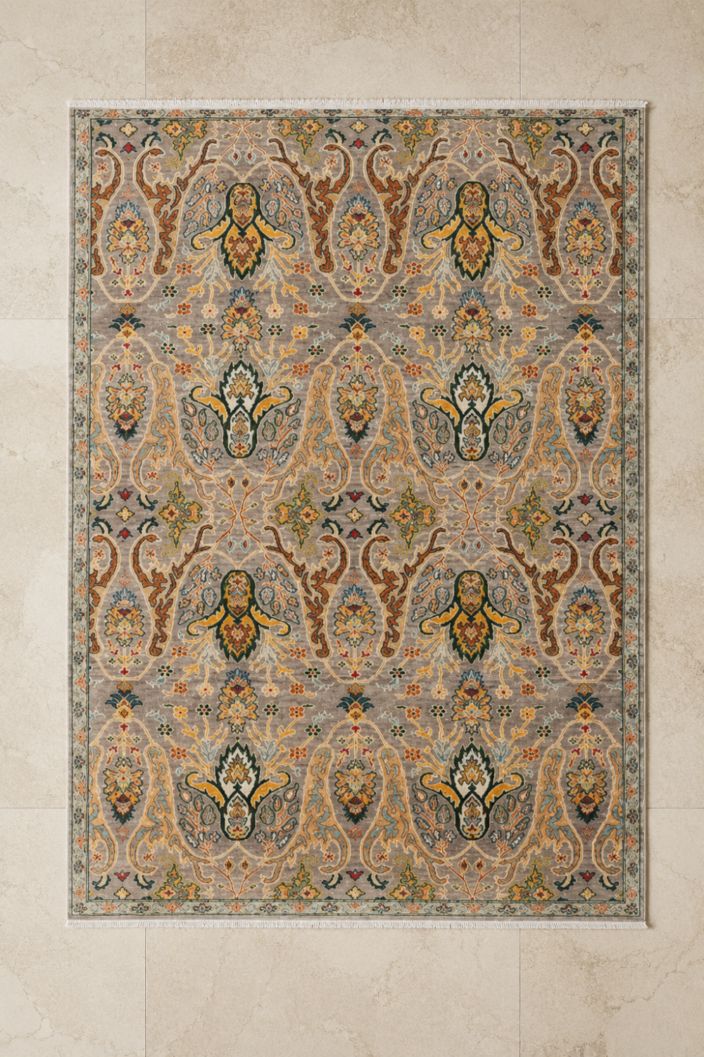 Royal Kashan Botanical Traditional Area Rug featuring an all-over Persian botanical design with floral vines, paisley motifs, and intricate hand-knotted craftsmanship.